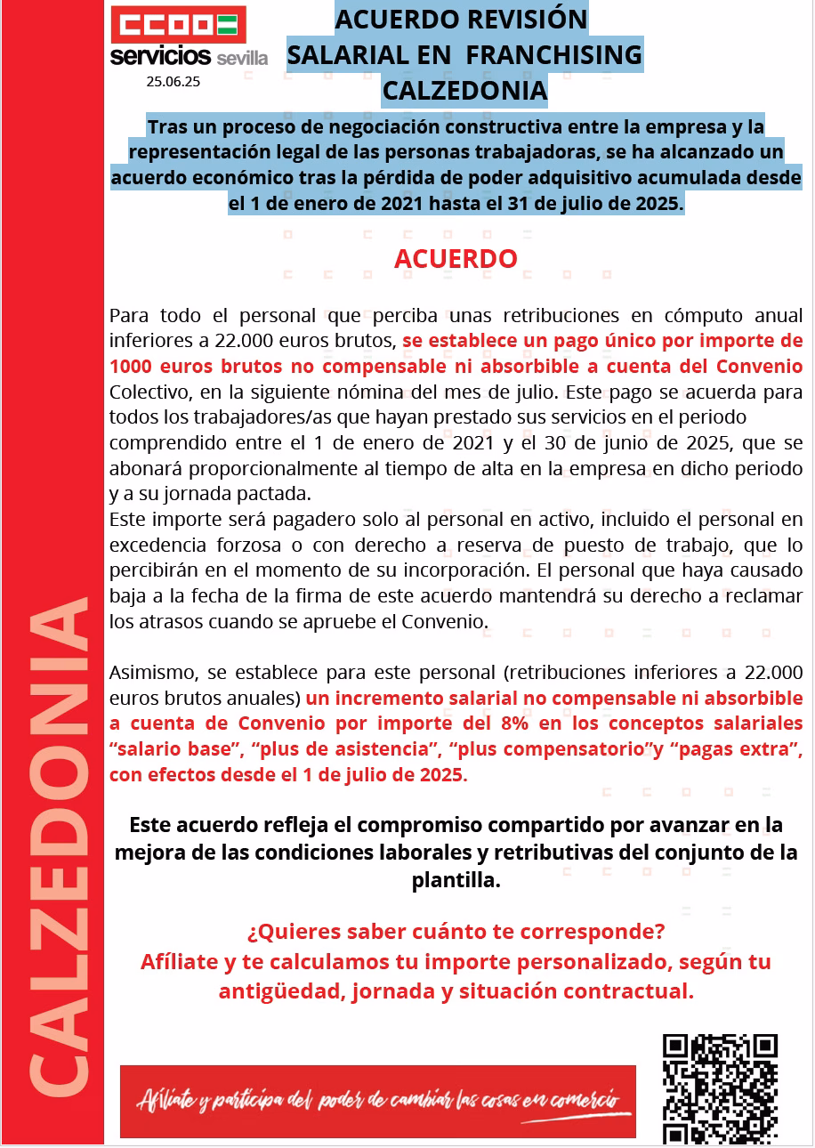 ACUERDO REVISIÓN SALARIAL EN FRANCHISING CALZEDONIA