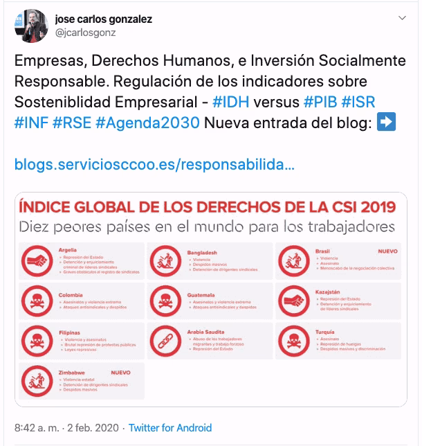 Tuit Jose Carlos sobre RSE y activismo accionarial